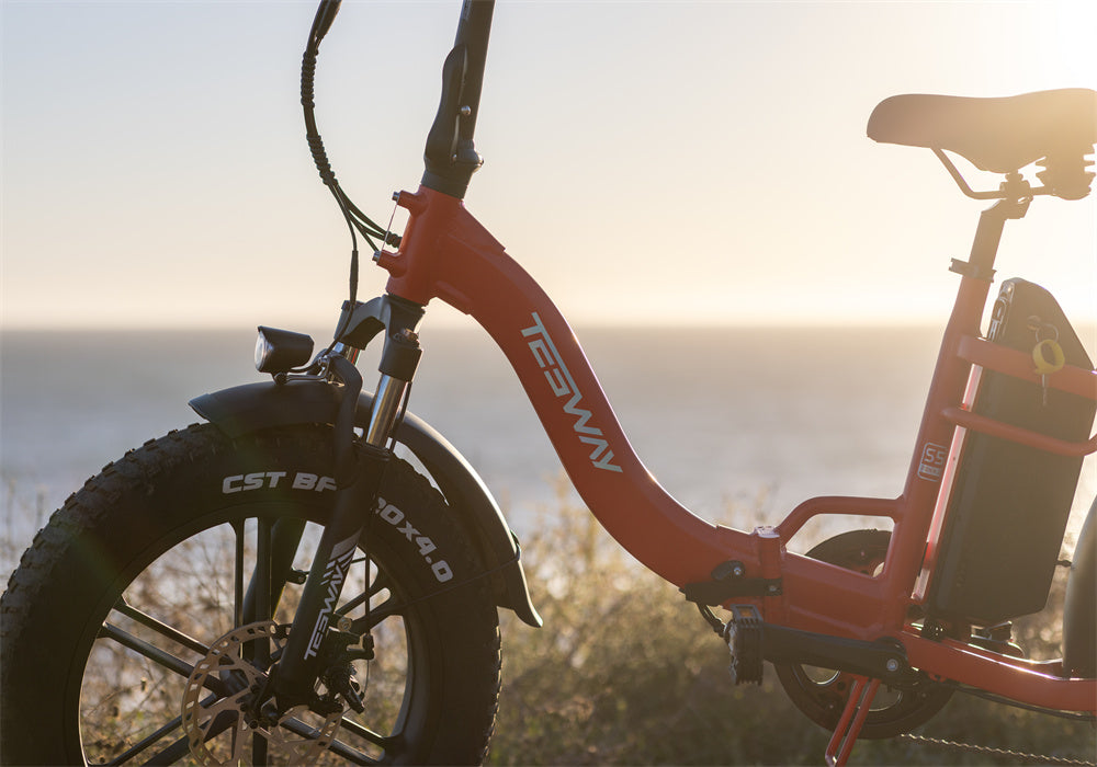 Tesway red folding ebike